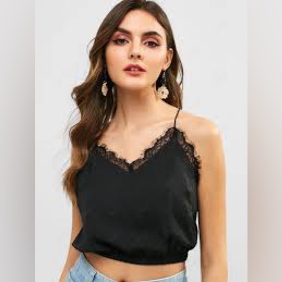Zaful Tops - Elegant Black Lace Trim Cami Top size Small NWOT